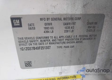 2009 Chevrolet Malibu Ls from USA, damaged, VIN 1G1ZG57B49F251307